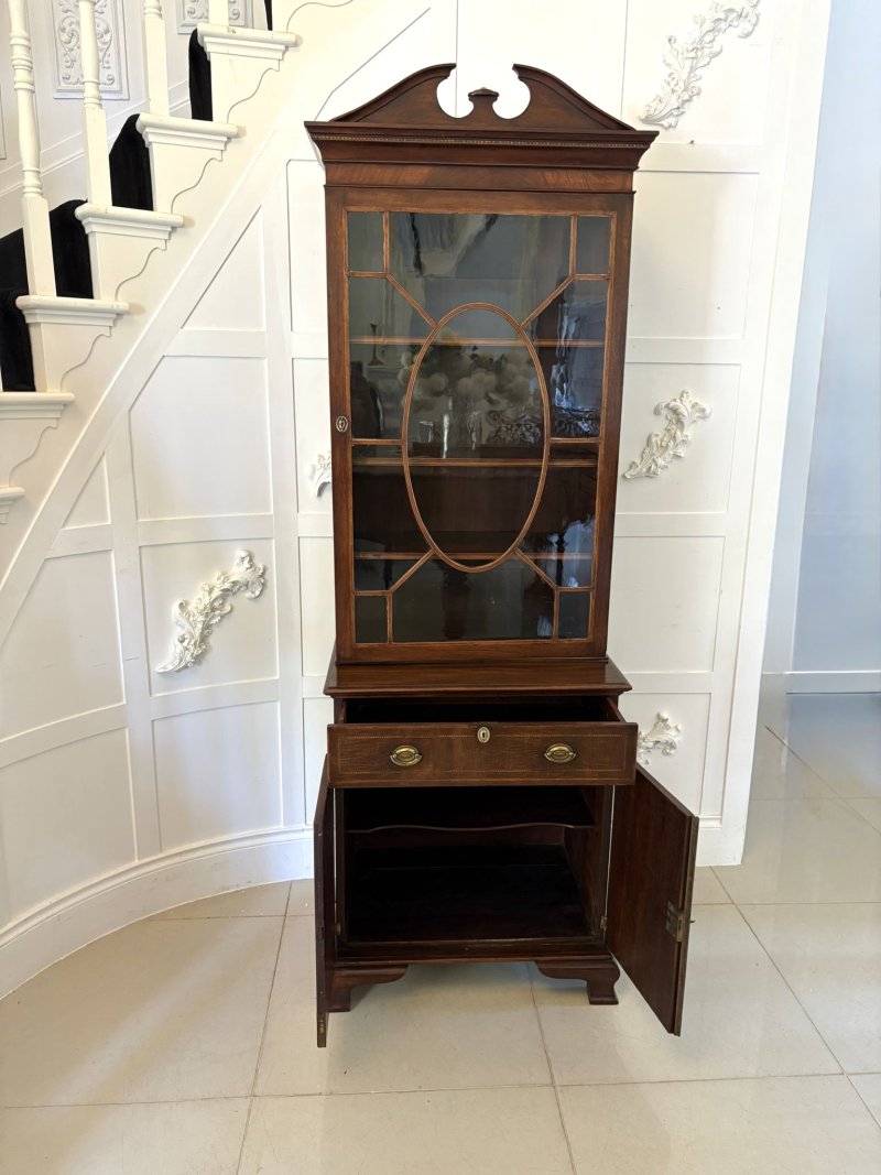Outstanding Quality Antique Victorian Mahogany Inlaid Bookcase - Image 3